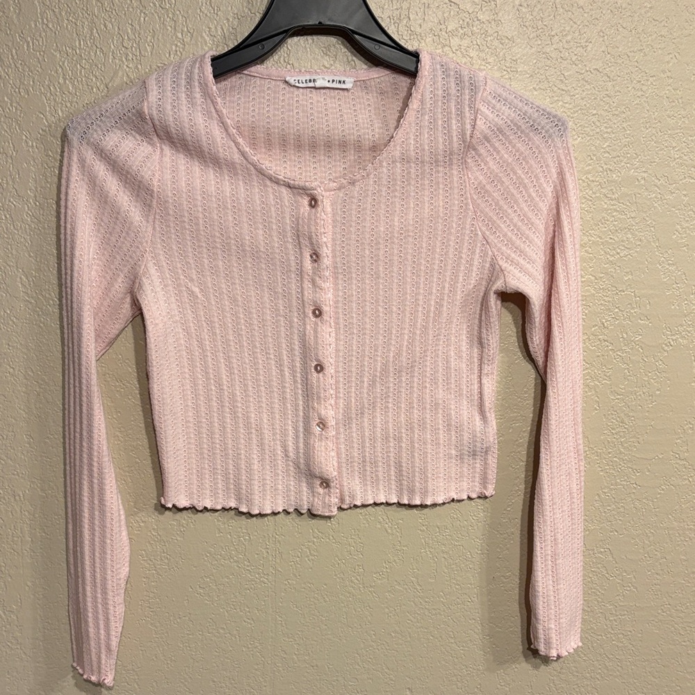 Celebrity pink long sleeve button-down top size small